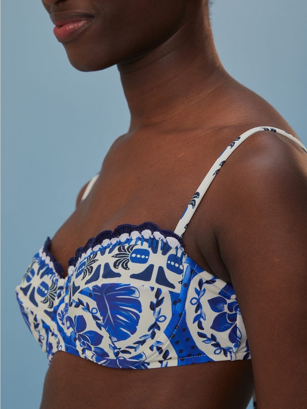 Farm Rio Blue Tile Bikini Top - Picture 3 of 7